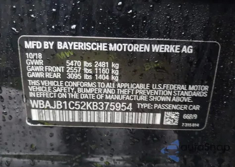 2019 BMW 530E xDrive Iperformance z USA, uszkodzony, nr VIN WBAJB1C52KB375954